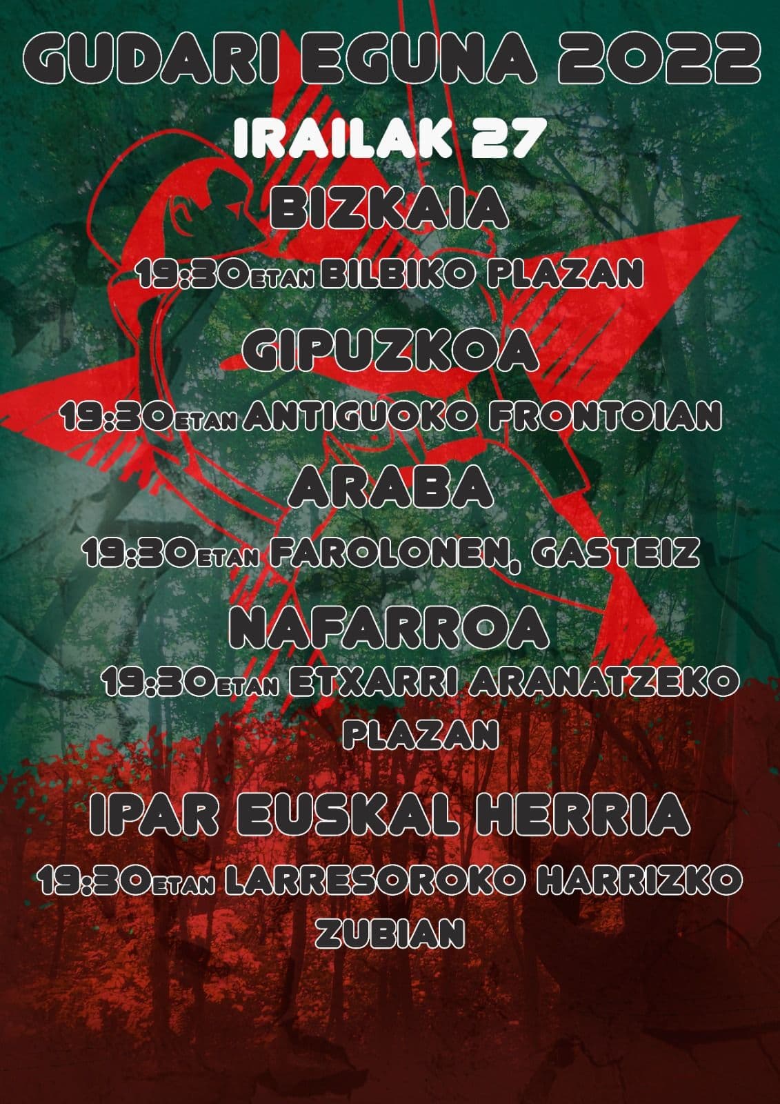 JARKI-k 2022ko Gudari Egunean herrialdeka burutu dituen ekitaldietako irakurketa